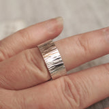 wide band hammered silver ring