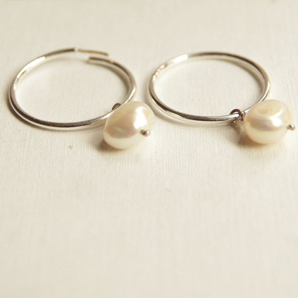 Pearl Silver Hoop Earrings