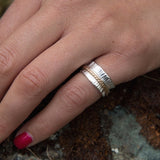 silver spinner ring on hand
