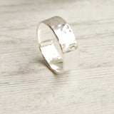 wide band hammered sterling silver ring