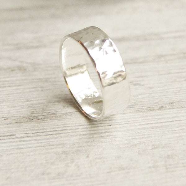 Wide Hammered Silver Ring Band – Juliet925
