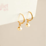 Gold Hoop Earrings with Pearl
